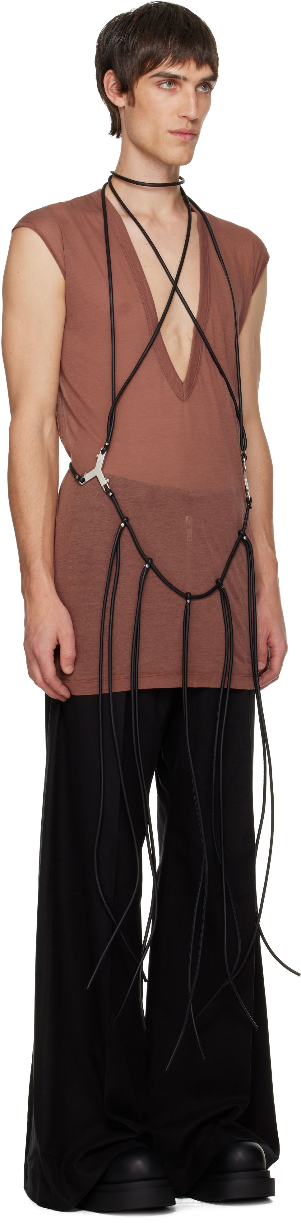 Majica brez rokavov Rick Owens Concordians Cord Fringed Tank Top Rjava | RR02E1457 LBL, 1