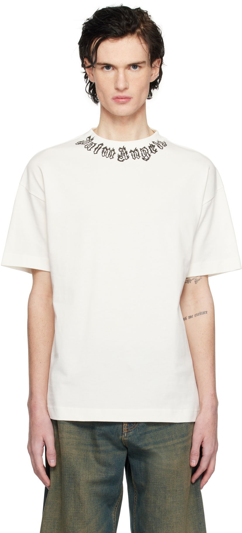 Majica Palm Angels Flame Logo T-Shirt Bela | PMAA001S25JER0020310