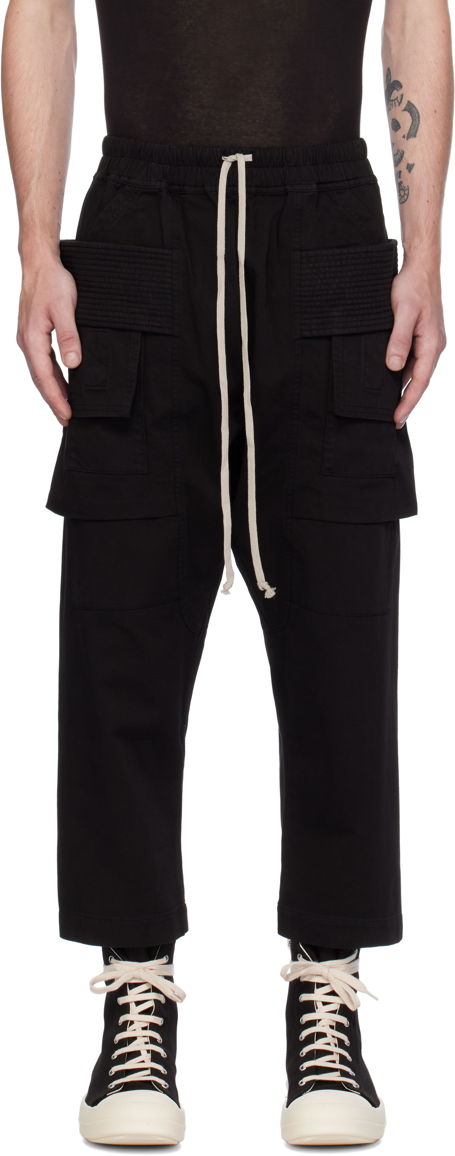Cargo hlače Rick Owens Drawstring Cargo Pants Črna | DU02D2371 TW, 0