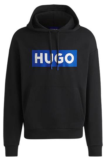Pulover BOSS Regular-Fit Terry Hoodie with Logo Print Črna | 50522370
