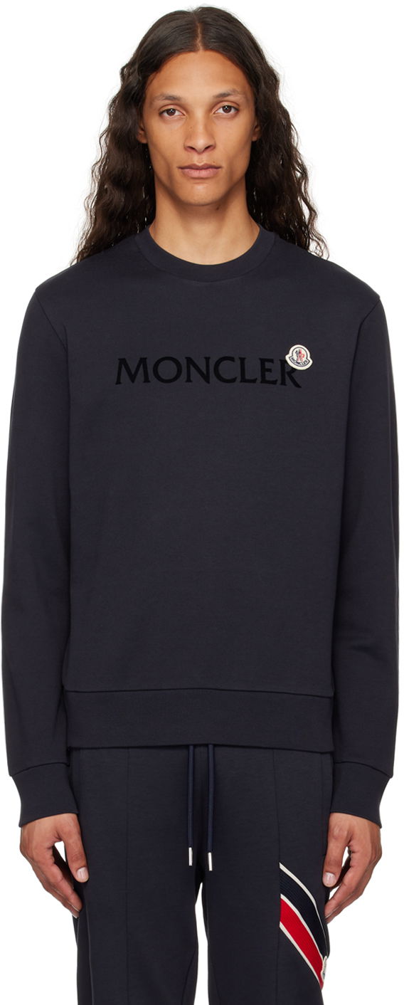 Majica Moncler Navy Flocked Logo Sweatshirt Črna | J20918G00039809KR