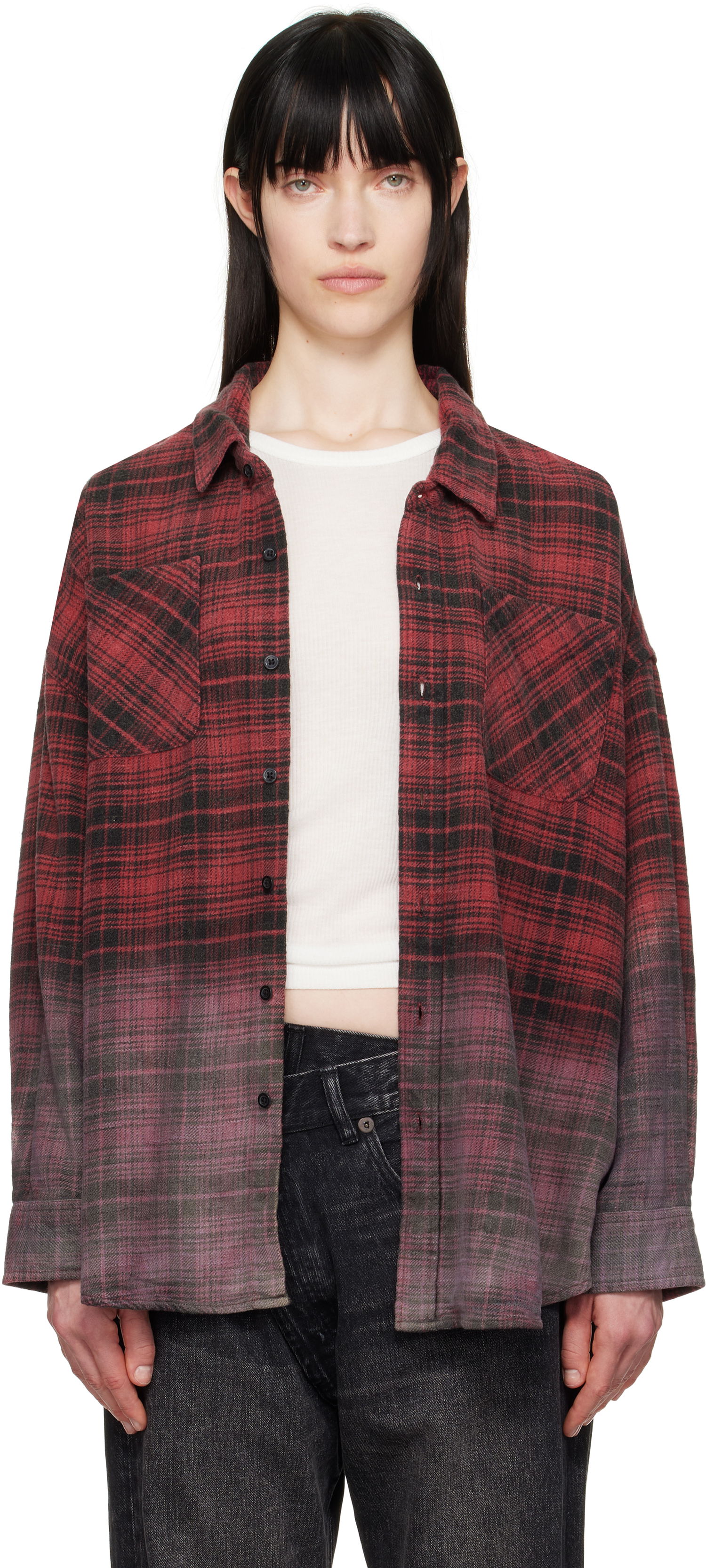 Srajce R13 R13 Dip-Dye Plaid Overshirt Rdeča | R13WR015-R460B, 0