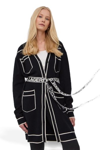 Pleteni pulover KARL LAGERFELD Cardigan Črna | 221W2003