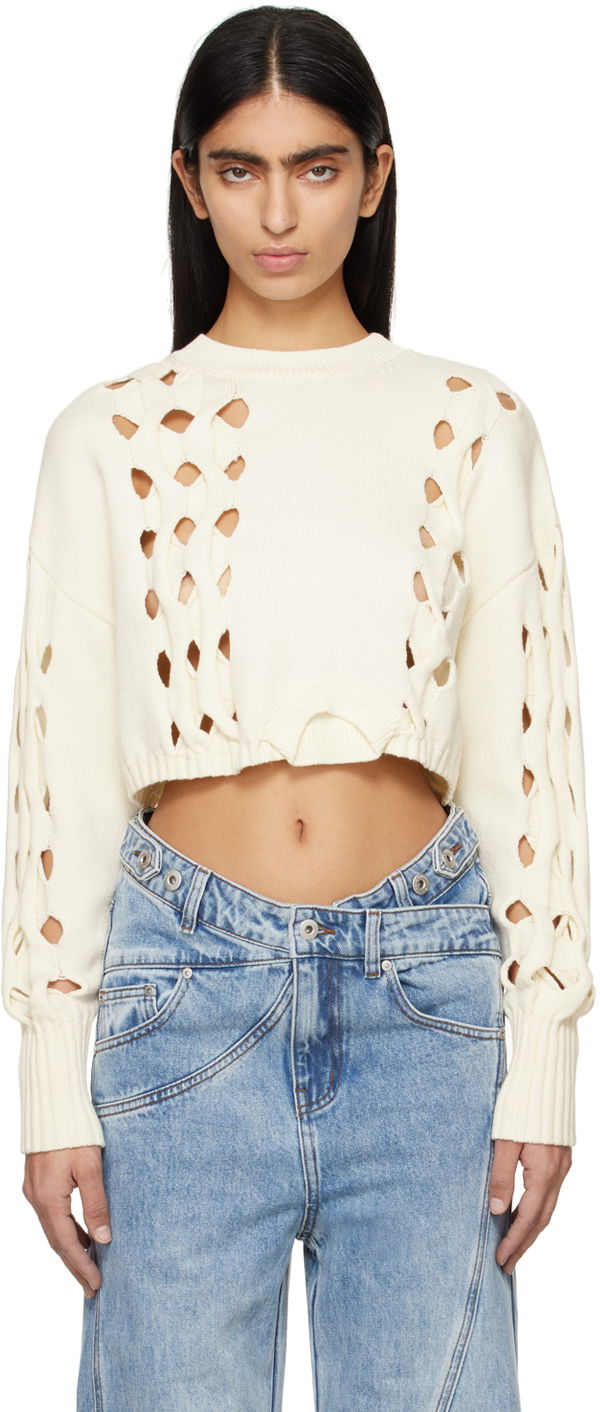 Pleteni pulover Feng Chen Wang Feng Chen Wang Cutout Cropped Sweater Bela | FWS17KT07