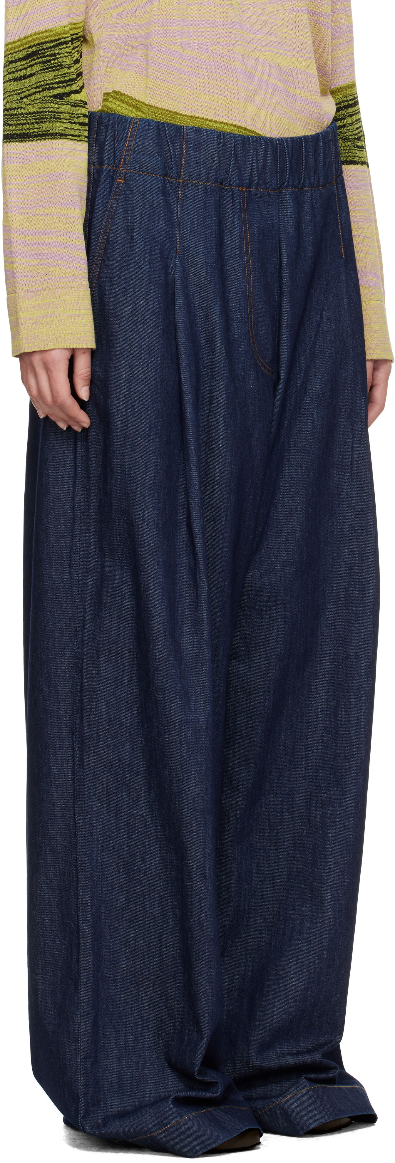 Hlače Dries Van Noten Dries Van Noten Drawstring Wide-Leg Jeans Modra | 251-010936-1553, 1