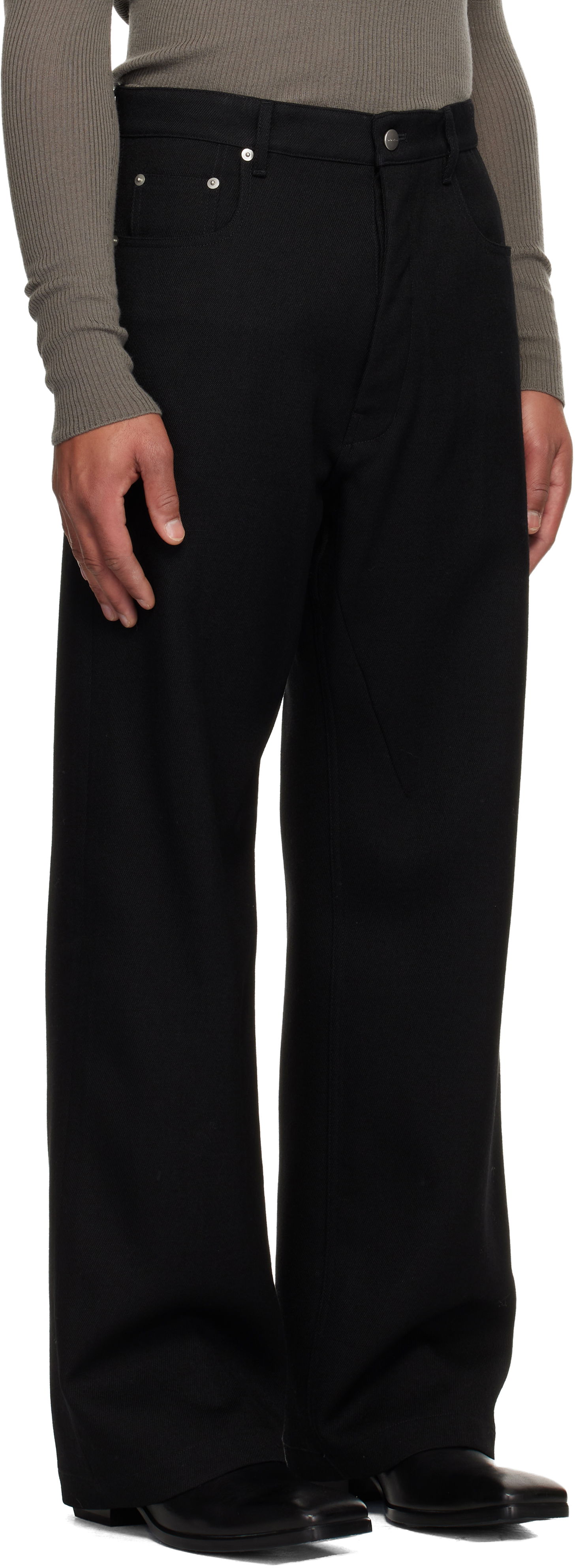 Hlače Rick Owens Concordians Geth Wide-leg Twill Trousers Črna | RU02E1333 WD, 1