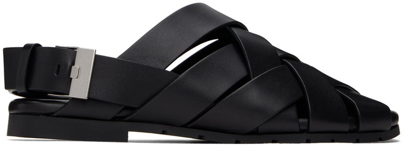 Superge in čevlji Bottega Veneta Alfie Leather Woven Sandals Črna | 775301V1AY01000