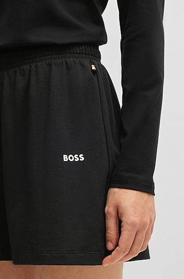 Kratke hlače BOSS BOSS Stretch Cotton Pyjama Shorts with Drawstring and Logo Print Črna | 50515606, 1