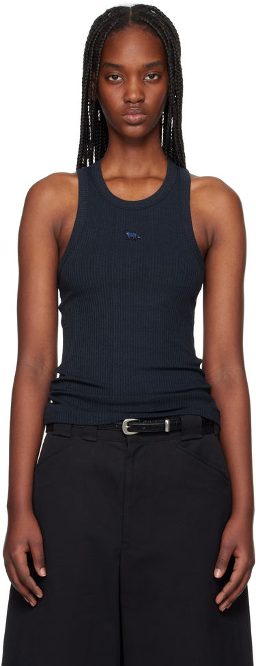 Majica brez rokavov MAISON KITSUNÉ Maison Kitsuné Baby Fox Patch Ribbed Tank Top Mornarica | OW00604KJ0134, 0