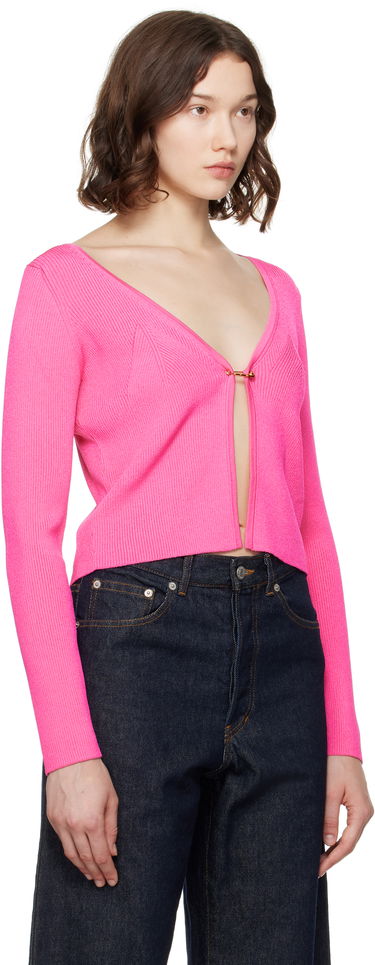Pleteni pulover Versace Versace Safety Pin Ribbed Knit Cardigan Roza | 1020887_1A12699, 1