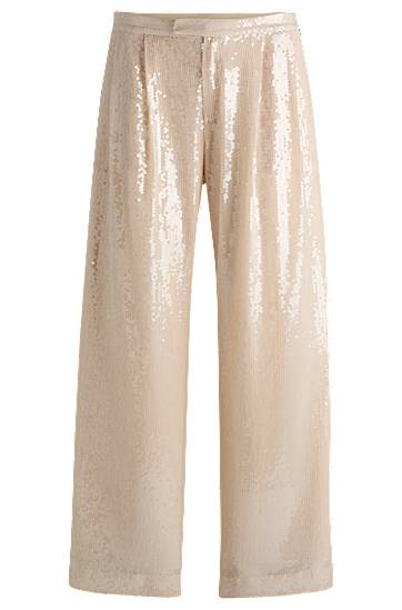 Hlače BOSS Sequined Stretch Wide-Leg Trousers Bež | 50524262