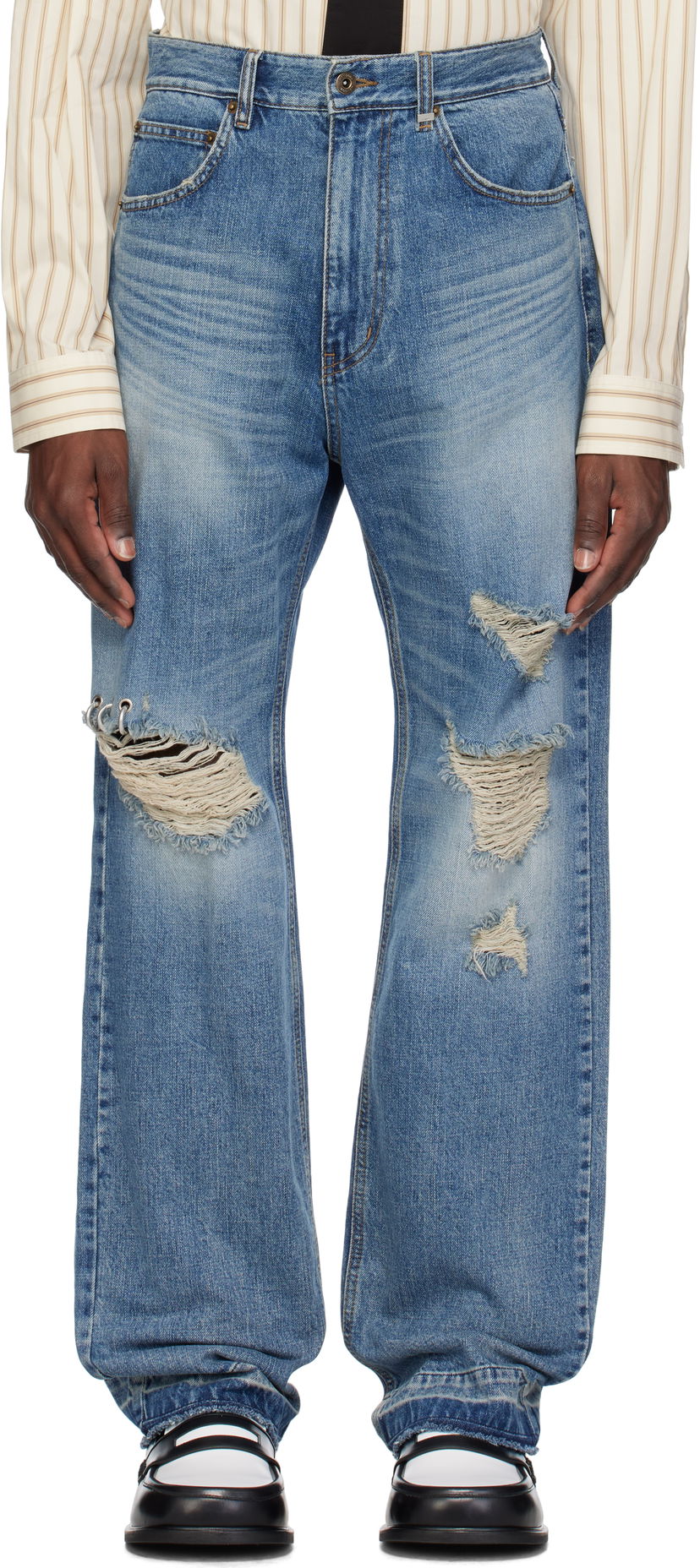 Kavbojke We11done We11done Distressed Jeans Modra | WD-DP0-25-333-M-BL