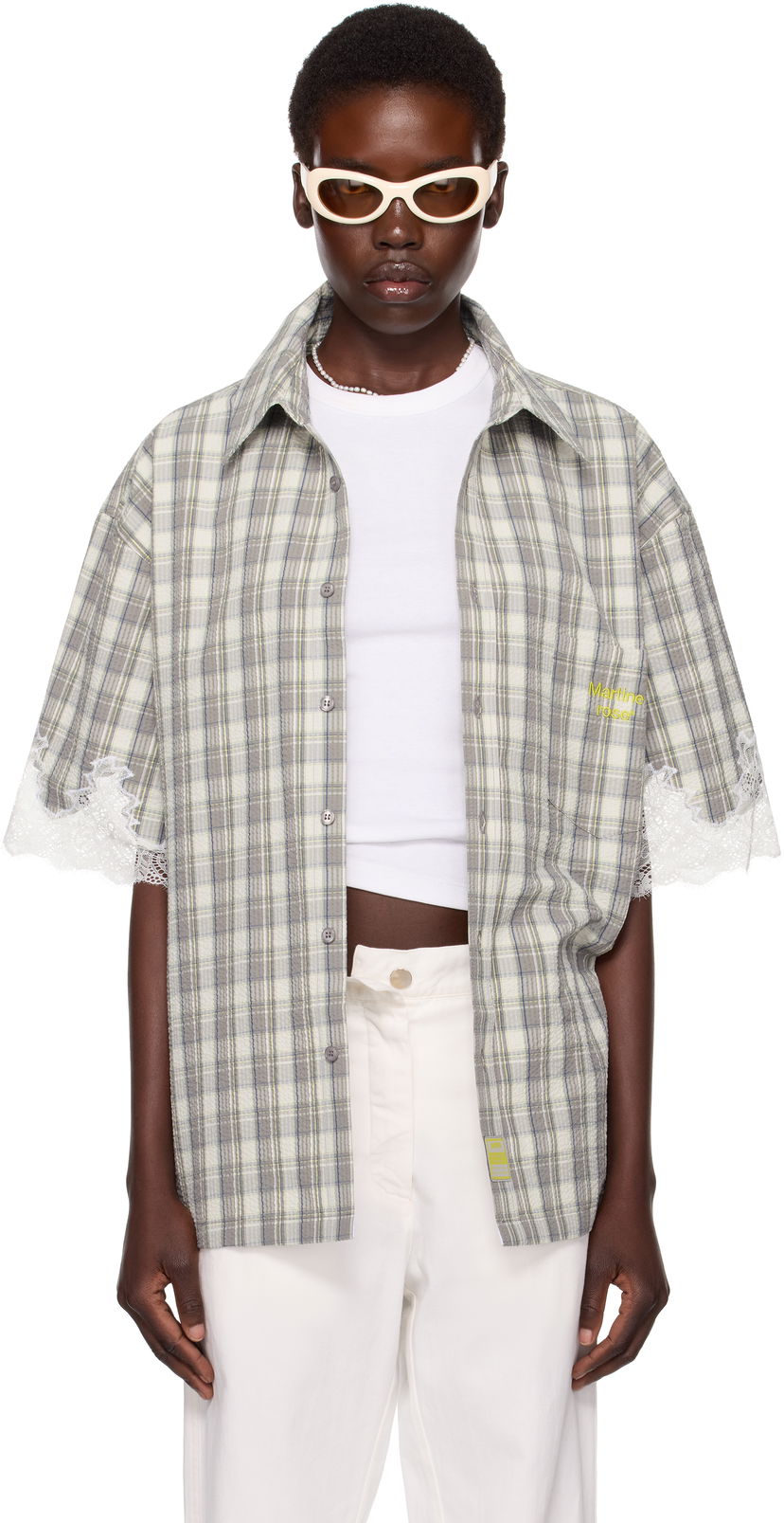 Srajce Martine Rose Martine Rose Lace Trim Plaid Shirt Siva | 478WS28044