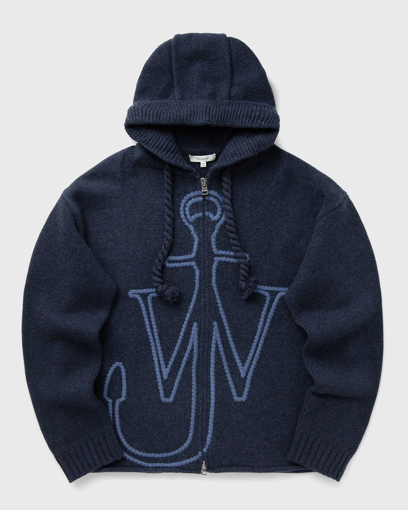 Pulover JW Anderson JW Anderson Anchor Embroidery Knitted Zip Hoodie Mornarica | KW1429-YN0412-768