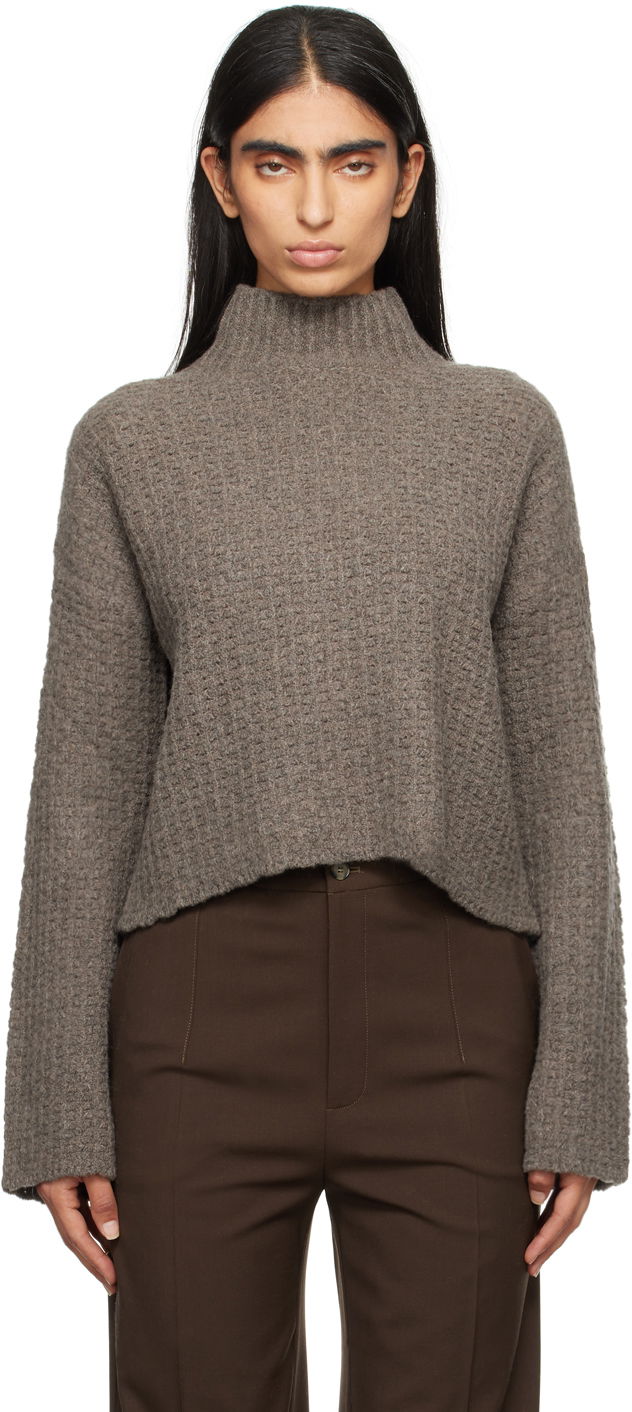 Pleteni pulover Loulou de Saison Loulou de Saison Kris Cropped Turtleneck Sweater Rjava | KRIS