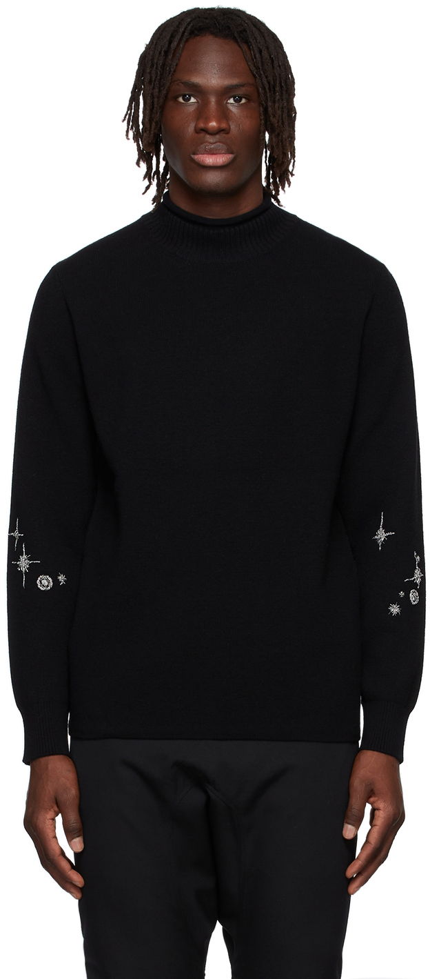 Pleteni pulover We11done Cashmere Star Embroidered Turtleneck Sweater Črna | WD-KT1-22-646-U-BK