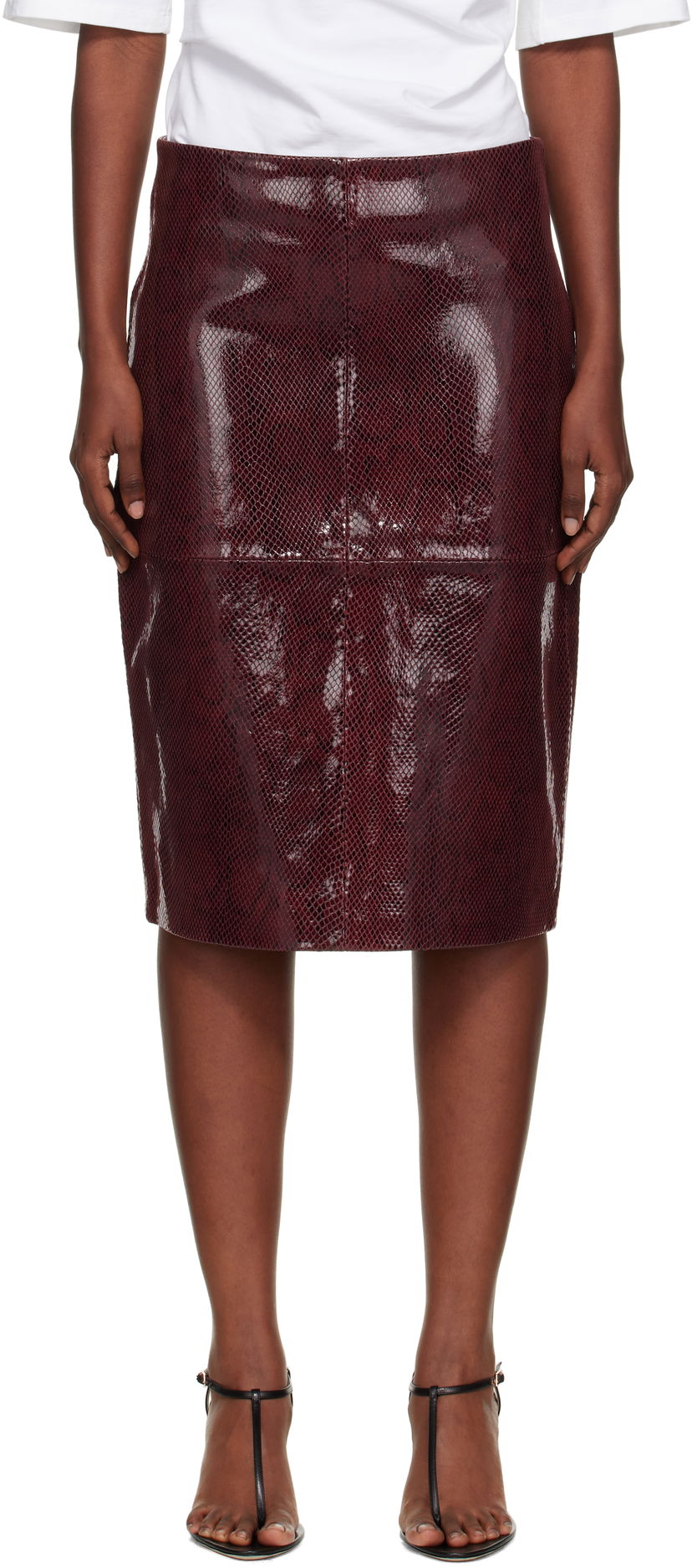 Krila Róhe Róhe Snake Leather Midi Skirt Bordo | 416-32-166