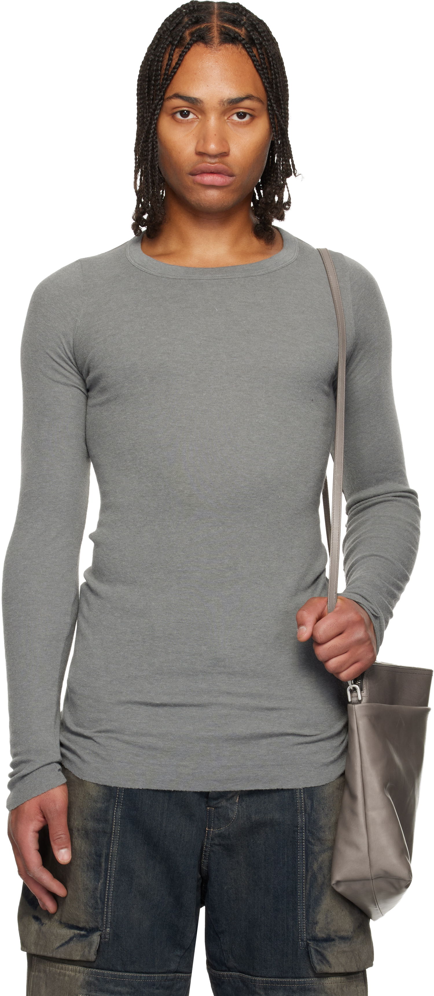 Majica Rick Owens Rick Owens Concordians Ribbed Long-Sleeve T-Shirt Siva | RU02E1250 RJR, 0