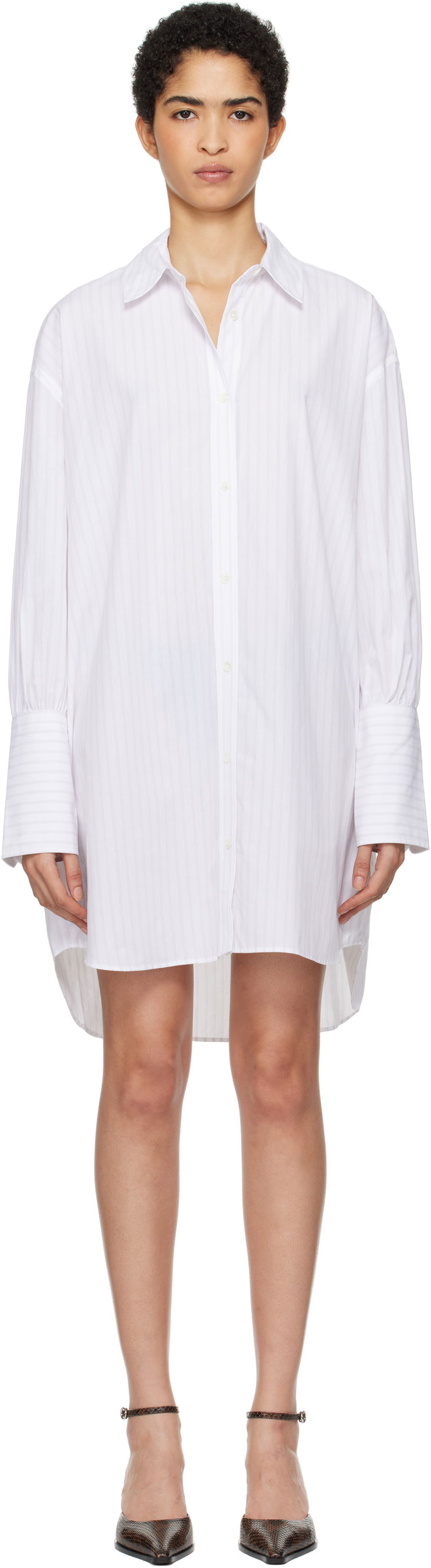 Srajce Anine Bing ANINE BING Striped Lake Mini Shirt Dress Bela | A-02-10562-MTL31