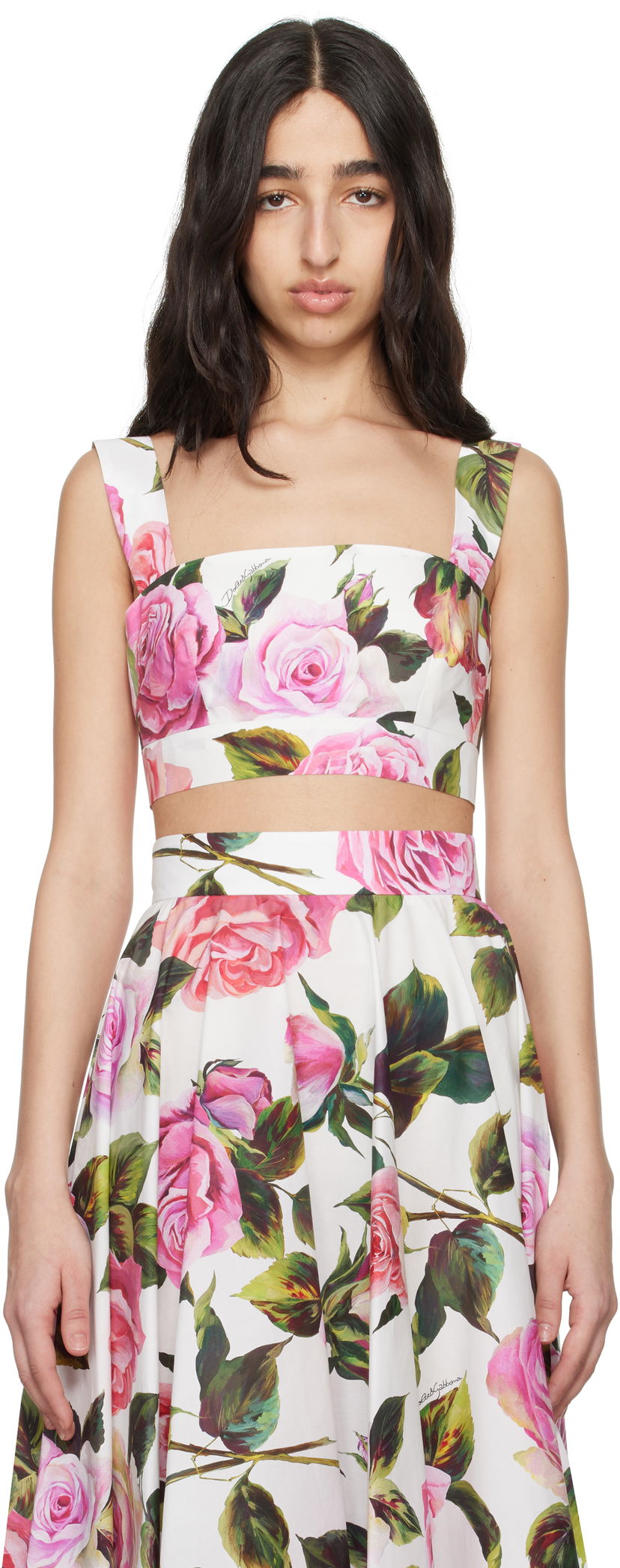 Krila Dolce & Gabbana Dolce&Gabbana Rose-Print Crop Top Bela | F7U70T HS5S4