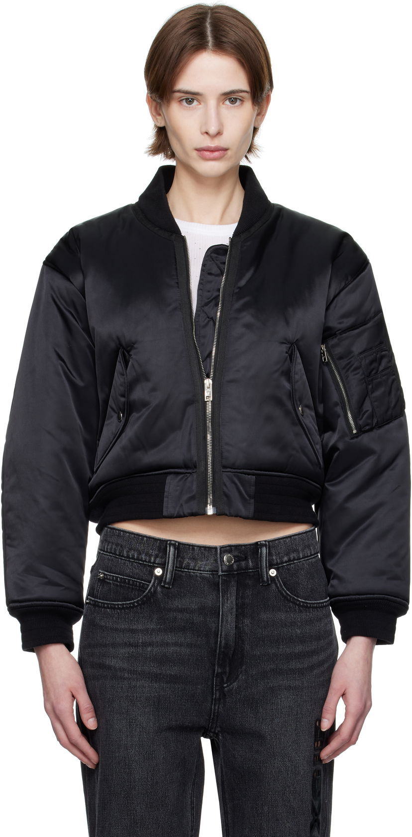 Bomber jakna Alexander Wang Alexander Wang Logo-Embroidered Cropped Bomber Jacket Črna | 1WC1253278