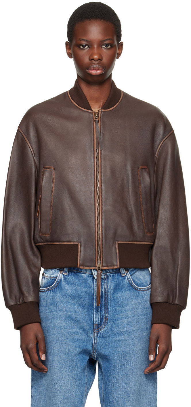 Bomber jakna Max Mara Weekend Max Mara Nappa Leather Bomber Jacket Rjava | 2425446031600