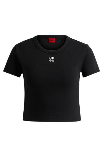 Krop-top BOSS Slim-Fit T-Shirt with Stacked Logo Embroidery by HUGO Črna | 50512000