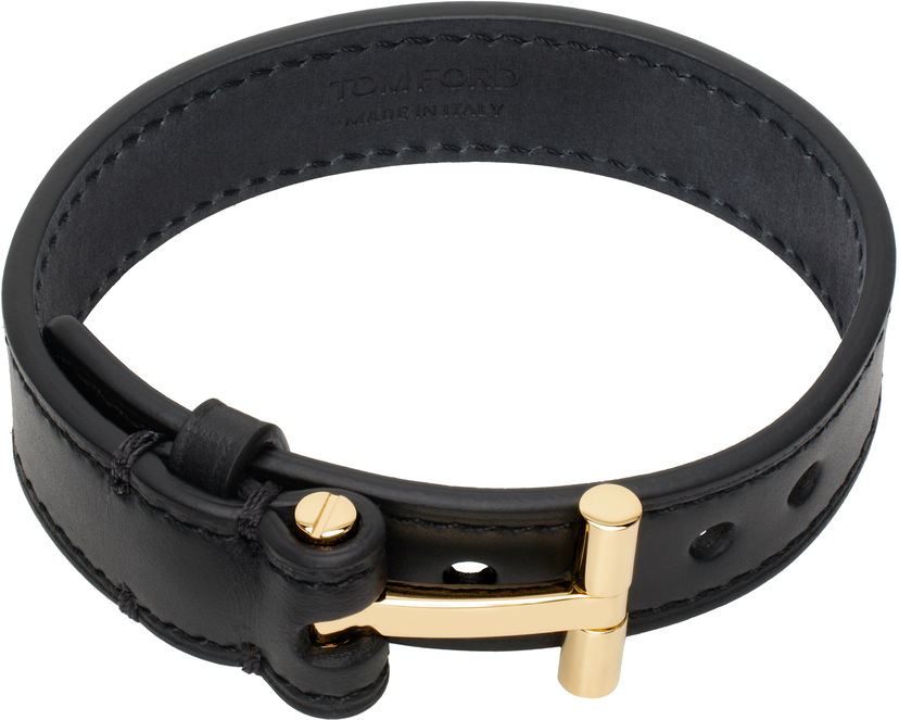 Zapestnica Tom Ford Tom Ford T Leather Bracelet Črna | JM002-LCL008G