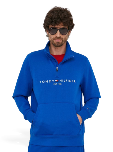 Pulover Tommy Hilfiger Logo Mockneck Modra | MW0MW20954