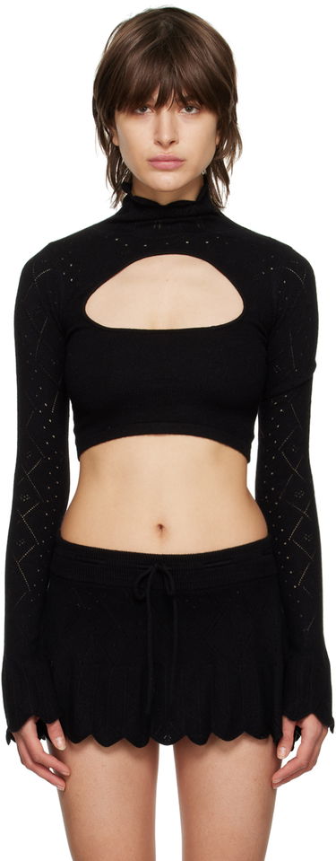 Pleteni pulover GUIZIO Guizio Scalloped Turtleneck Top Črna | DGF22K305_BLK, 0