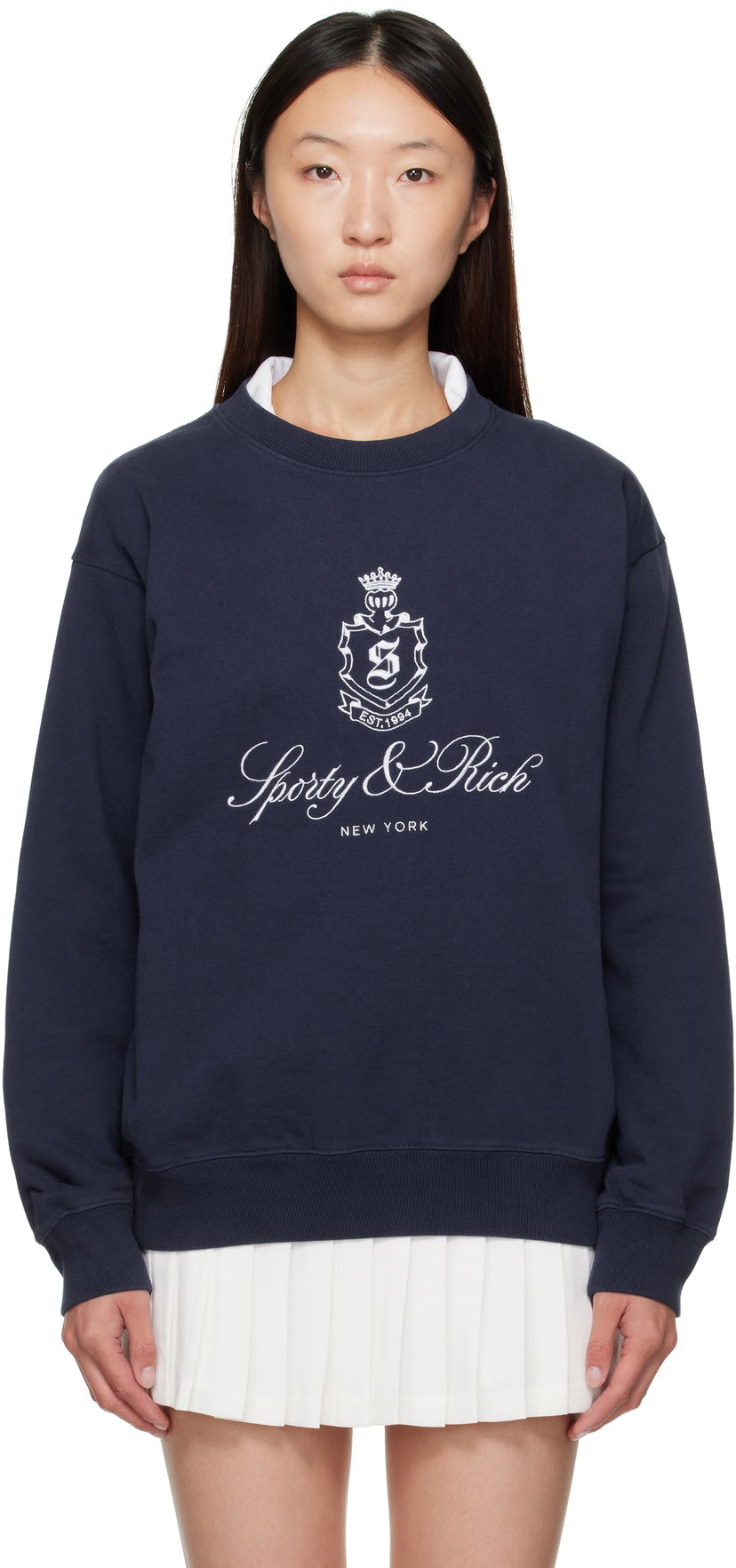 Pulover Sporty & Rich Sporty & Rich Vendome Embroidered Crewneck Sweatshirt Mornarica | ST071602231BL106