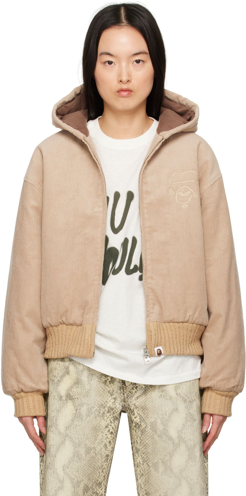Bomber jakna BAPE BAPE Corduroy Padded Hoodie Jacket Bež | 001HJK802003L