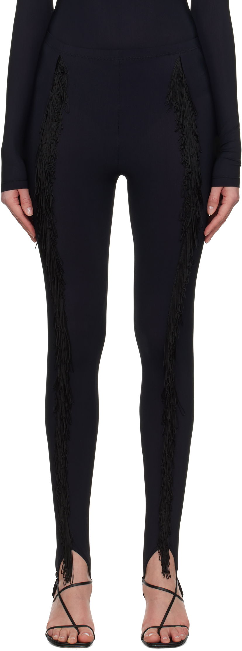 Pajkice Maison Margiela MM6 Maison Margiela Fringe Stirrup Leggings Črna | S52KA0525 S20518