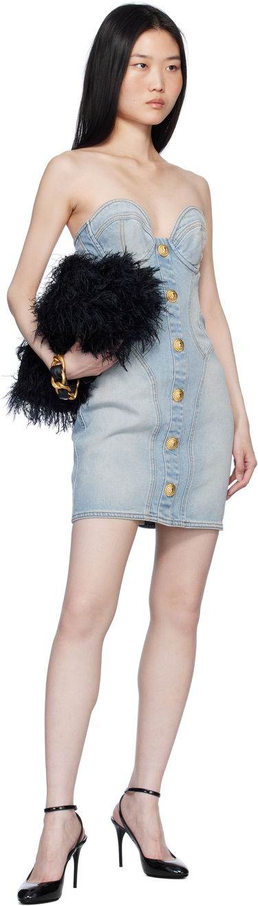 Obleke Balmain Buttoned Denim Minidress Modra | EF1R1315DF23, 3