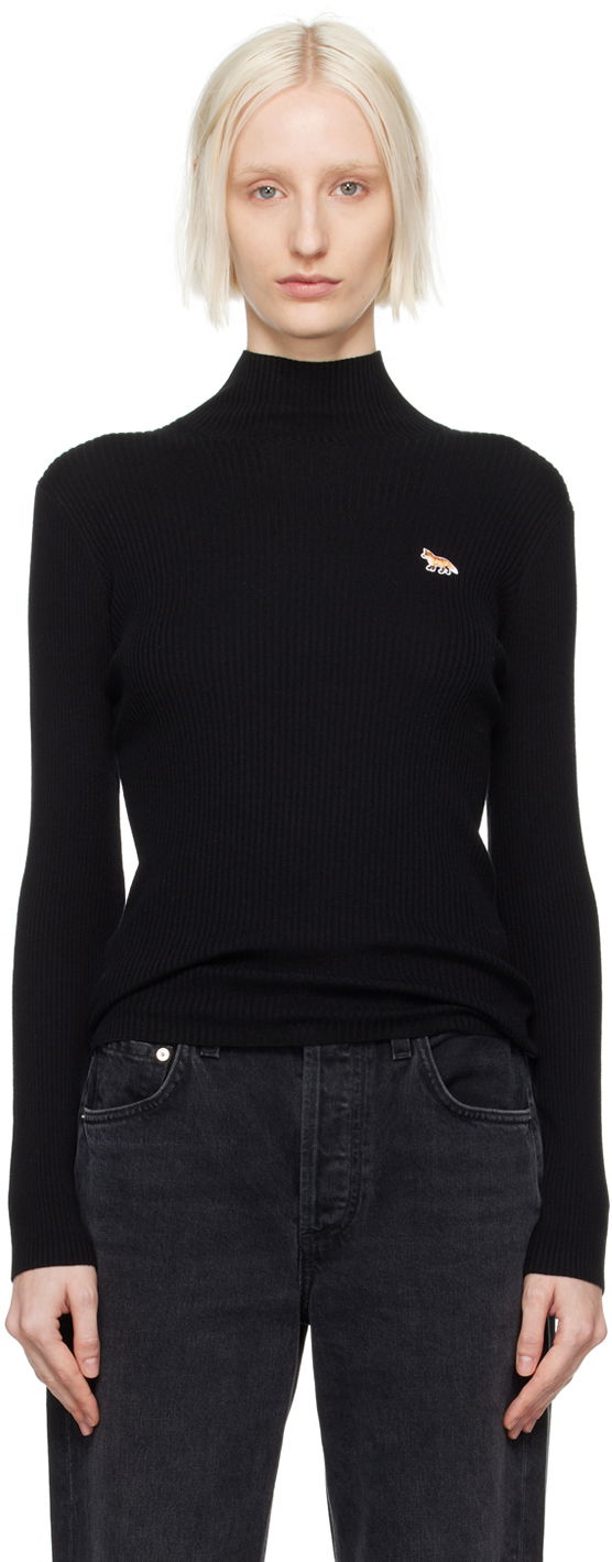 Pleteni pulover MAISON KITSUNÉ Maison Kitsuné Black Baby Fox Patch Turtleneck Črna | NW00807KT1091