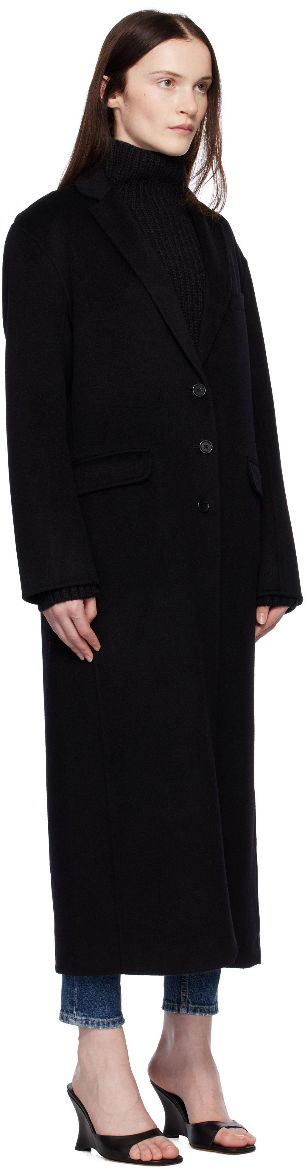 Plašči Anine Bing Long Wool-Blend Overcoat Črna | A-01-4163-000, 1
