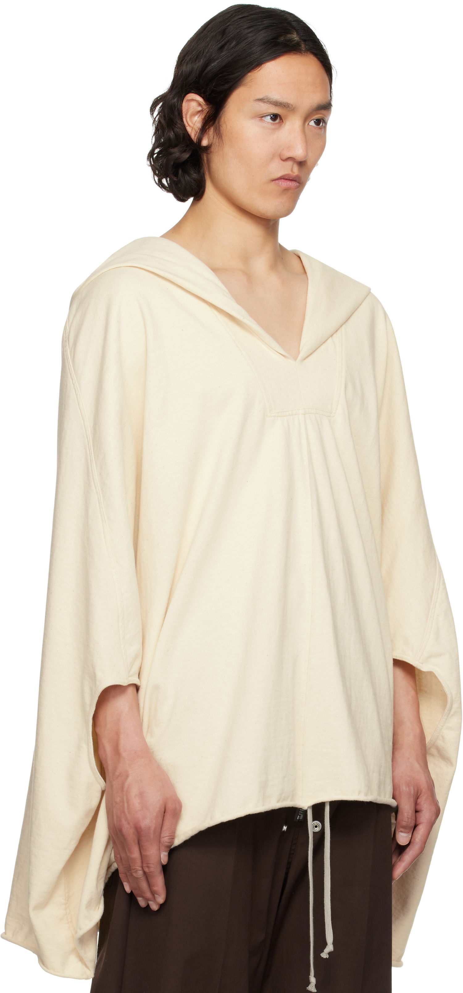 Pleteni pulover Rick Owens Rick Owens Hollywood Hooded Kaftan Bež | RR01E5505 RIGN, 1