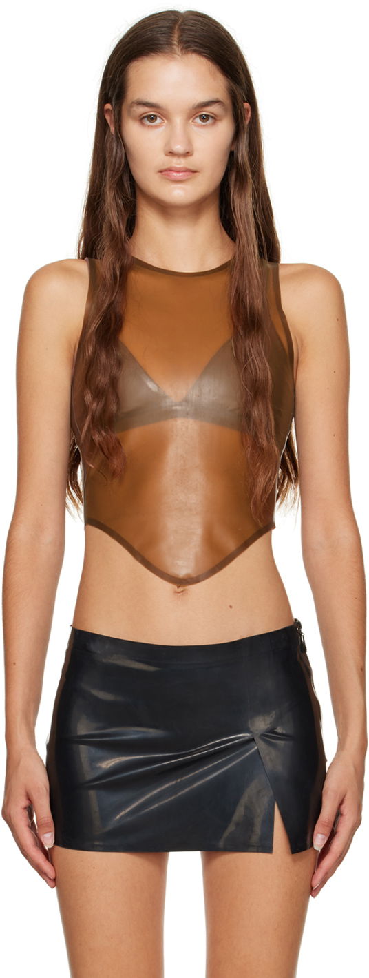 Majica brez rokavov Miaou Miaou Jinx Sheer Tank Top Rjava | 7044LTXBRW