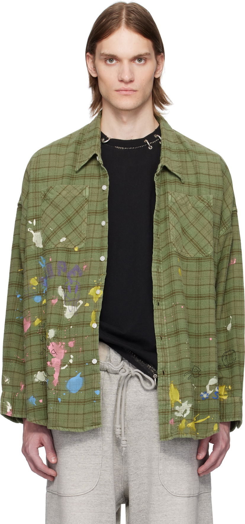 Srajce R13 R13 Paint Splatter Work Shirt Zelena | R13MR015-R526B