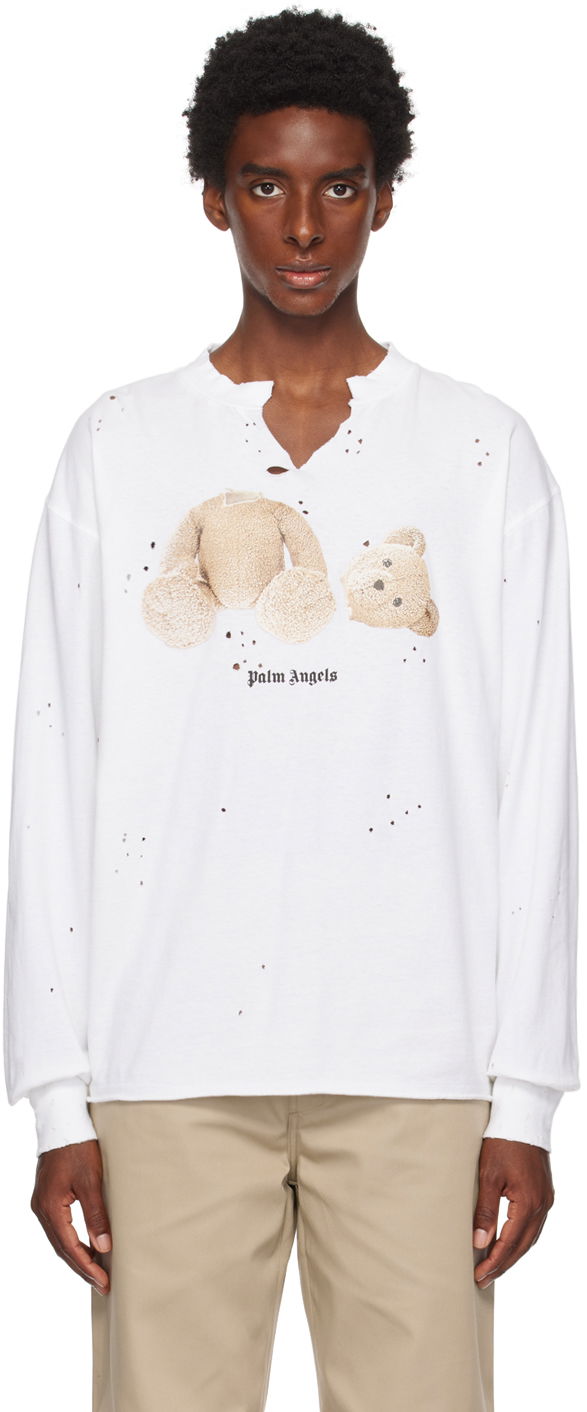 Majica Palm Angels White PA Bear Long Sleeve Bela | PMAB040S23JER0010160