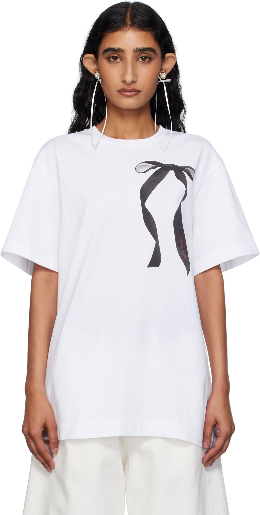 Majica Simone Rocha Simone Rocha Ribbon Bow Tail T-shirt Bela | 5195P55-W 0569