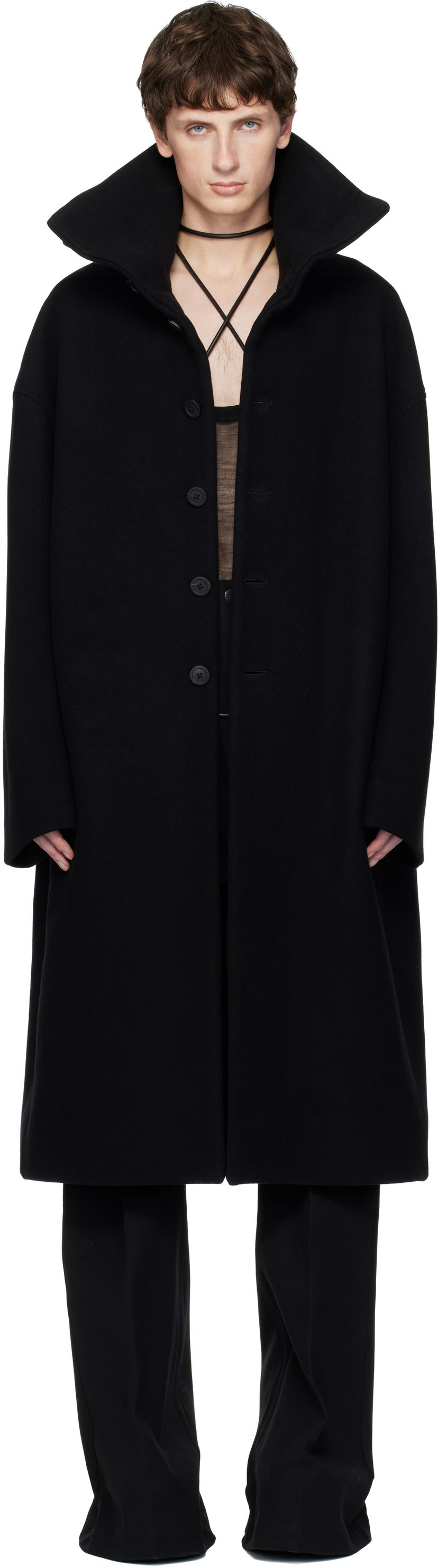 Plašči Rick Owens Concordians Dracucollar Long Coat Črna | RR02E1900 WSF