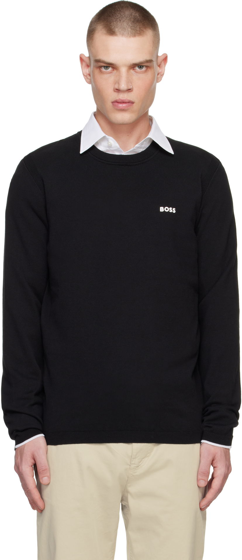 Pleteni pulover BOSS Logo Knit Sweater Črna | 50498539