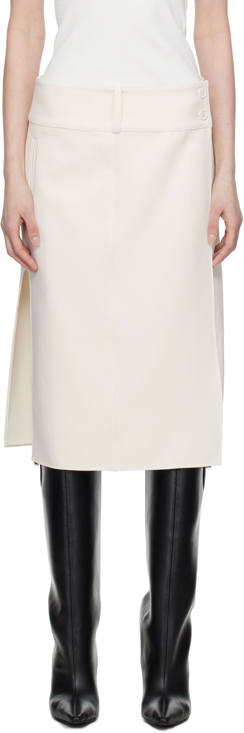 Krila Courrèges Courrèges Belted Slit Midi Skirt Bela | 125CJU221PL0170