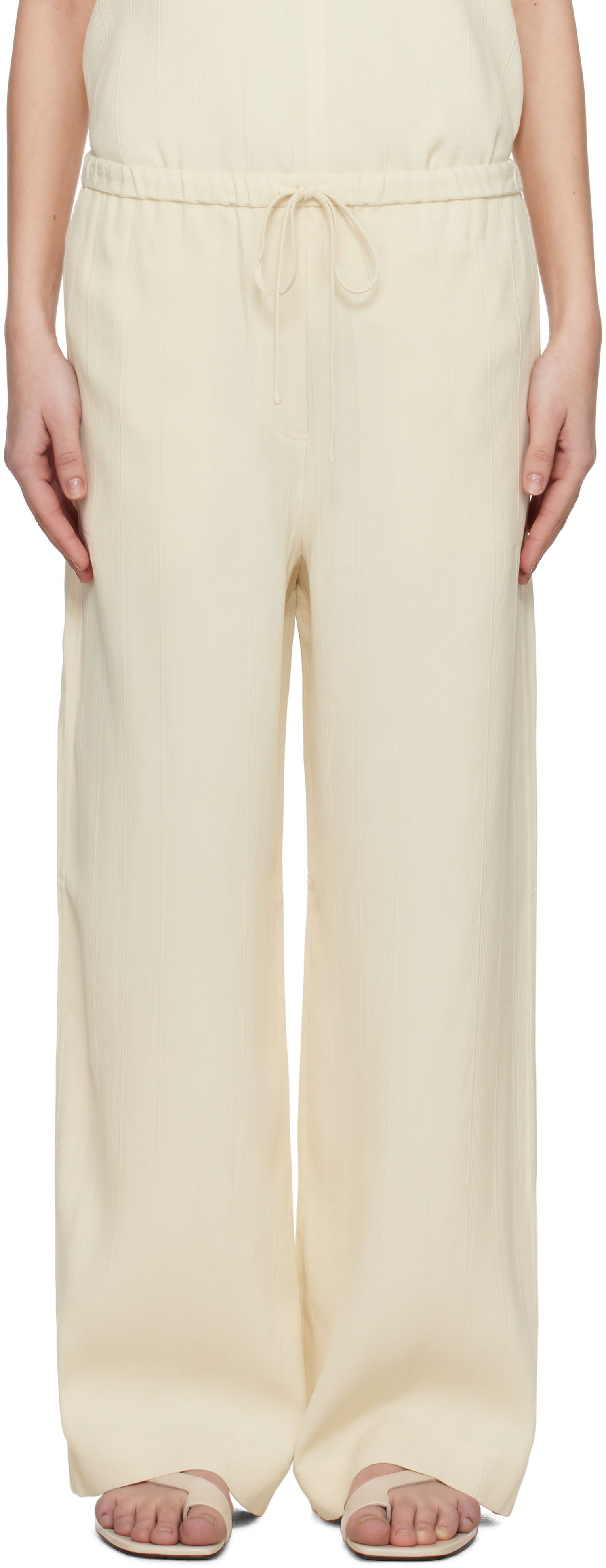 Kombinezon TOTEME TOTEME Woven Stripe Drawstring Trousers Bež | 252-WRB1709-FB0192, 0