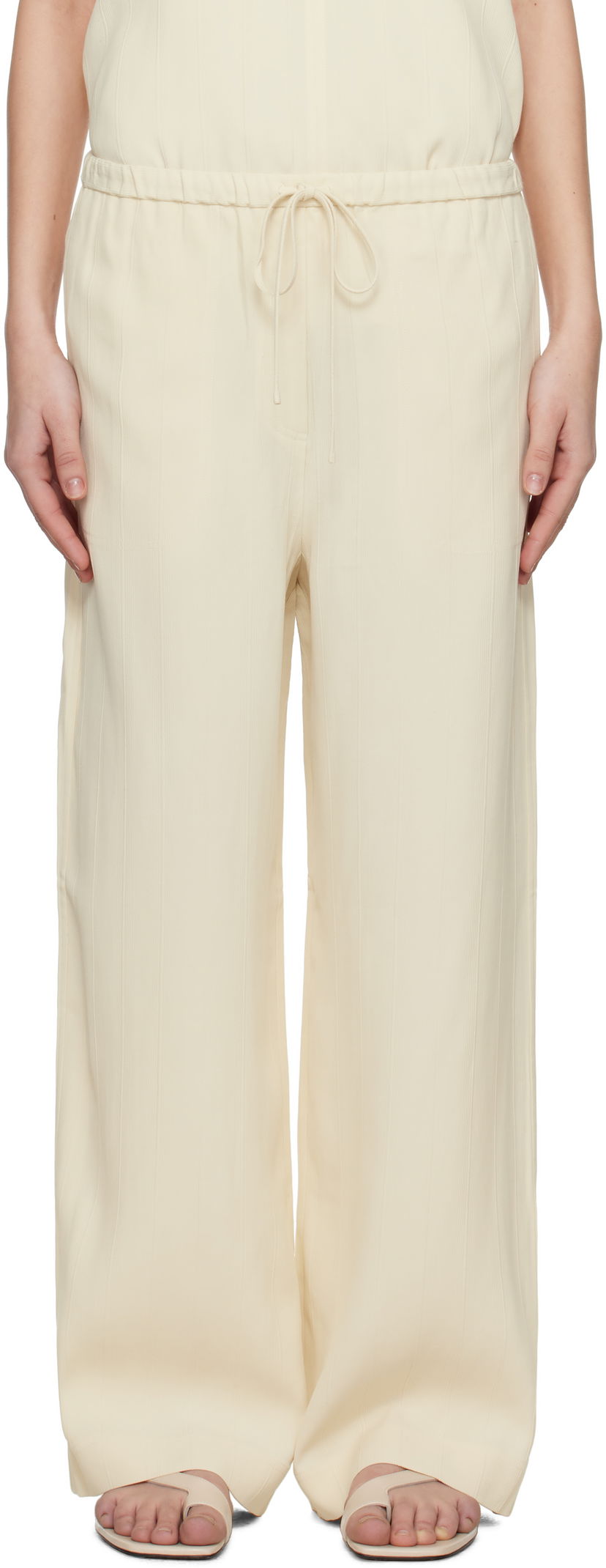 Kombinezon TOTEME TOTEME Woven Stripe Drawstring Trousers Bež | 252-WRB1709-FB0192