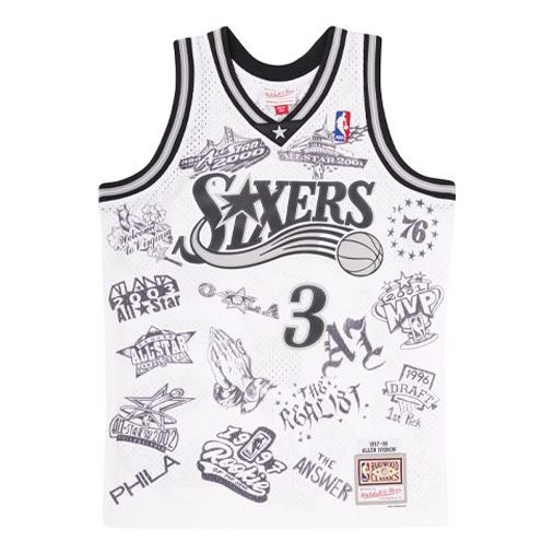 Dres Mitchell & Ness NBA AI World Tour Swingman 76ers Jersey Bela | SMJYDX21038-P76WHIT