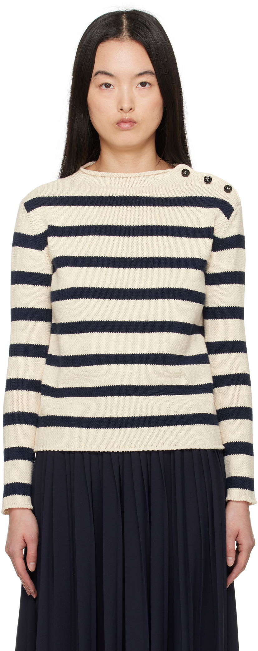 Pleteni pulover Max Mara Weekend Max Mara Vibo Striped Knit Sweater Bež | 2515361201600
