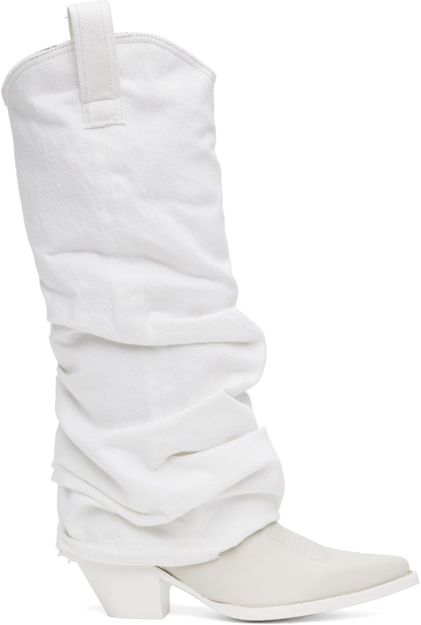 Oblačila R13 R13 Mid Cowboy Denim Sleeve Boots Bela | R13S0107-WHT