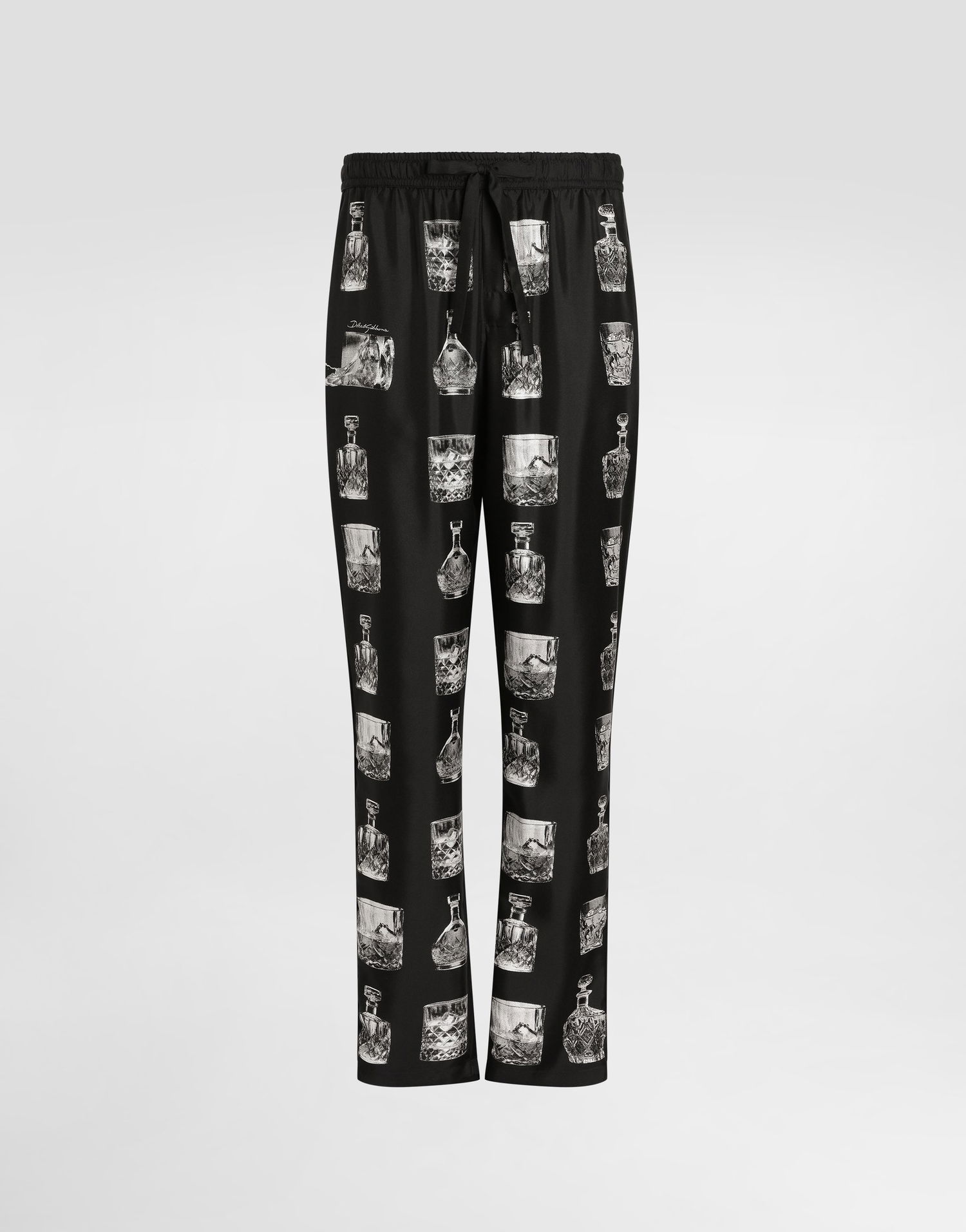 Pižame Dolce & Gabbana Silk Pajama Pants With Whiskey Print Črna | GVCRATHI1V0HN5IA, 0